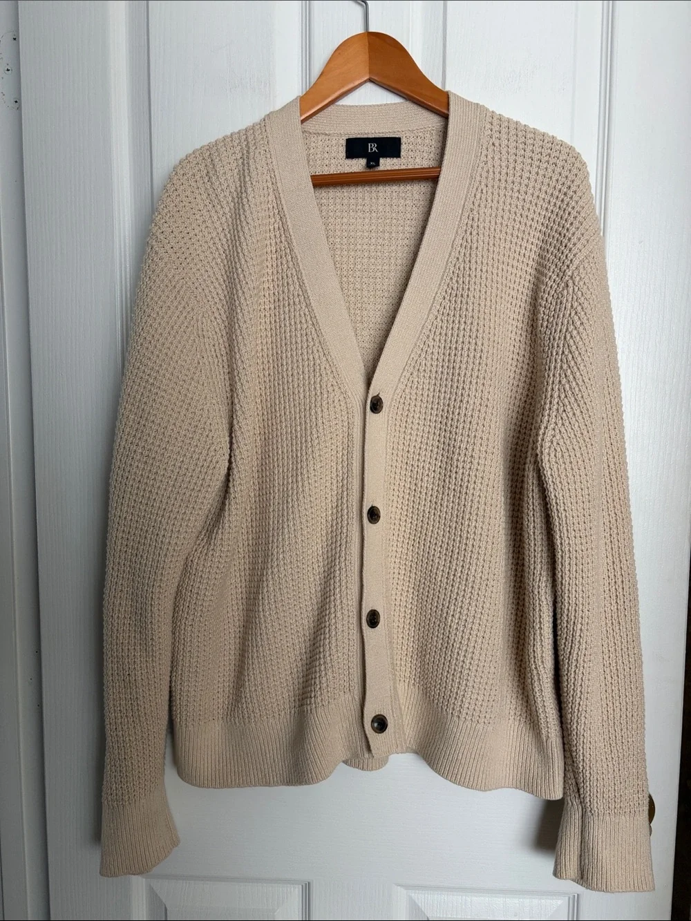 BR - Banana Republic Men's Beige Waffle-Knit Cardigan